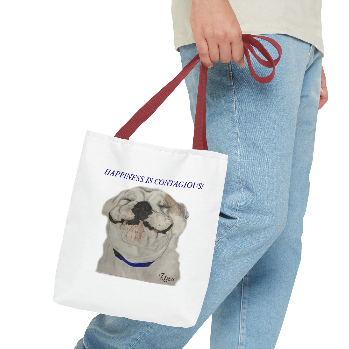 Happiness Is Contagious Happy BulldogTote Bag, Beach Bag, Pool Bag, Book Bag