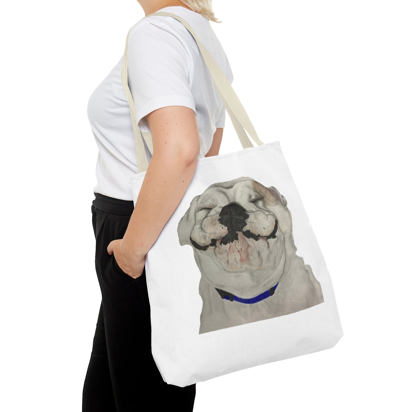 Happy Bulldog Tote Bag, Beach Bag, Pool Bag, Book Bag